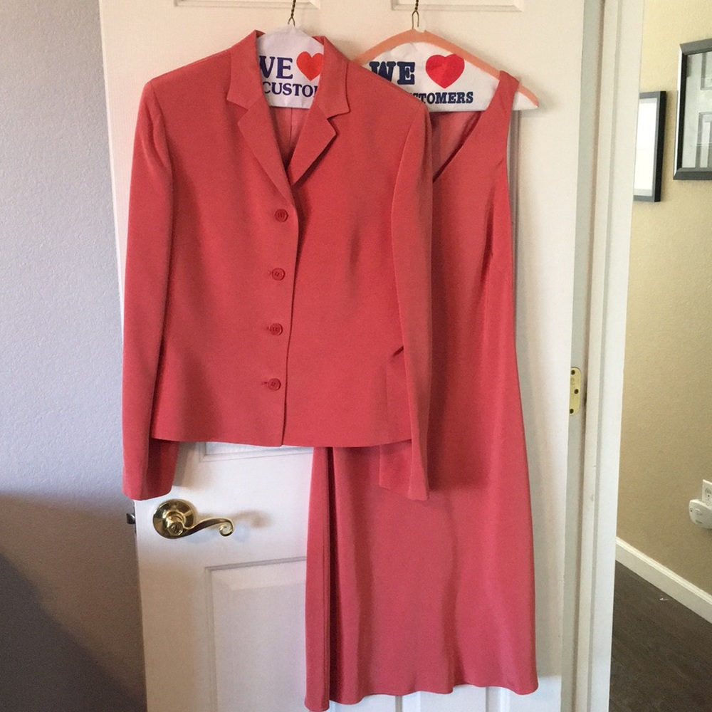 Ann Taylor Pink coral silk dress and jacket